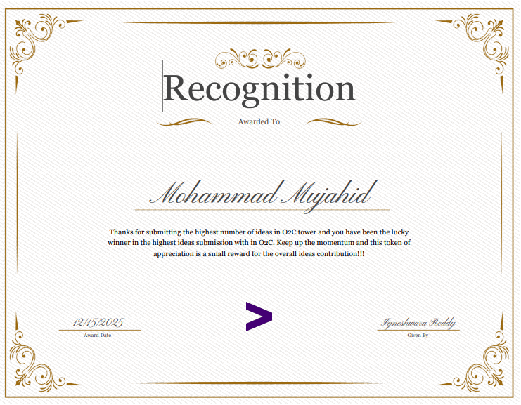 Recognition Certificate for Continuous Improvement