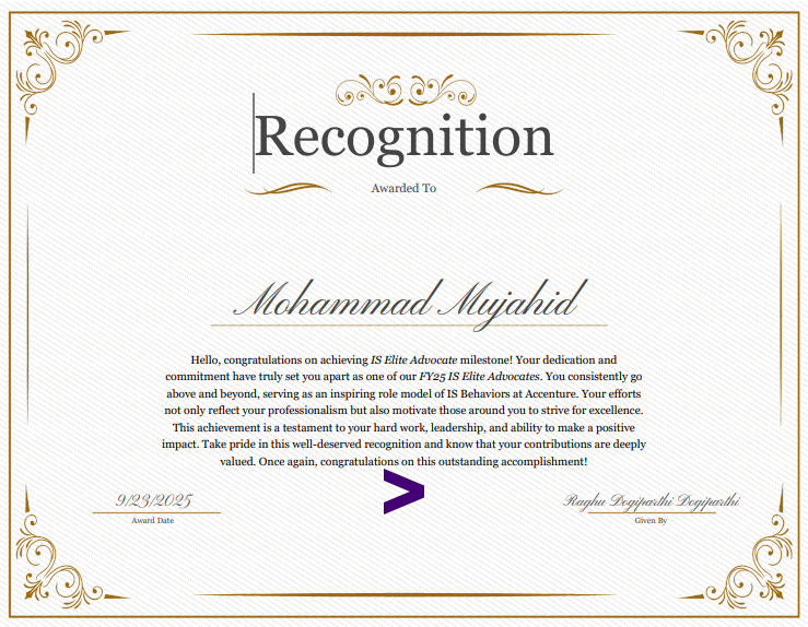 Recognition Certificate for Value Creation