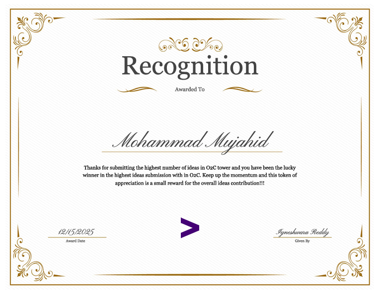 Recognition Certificate for Outstanding Performance