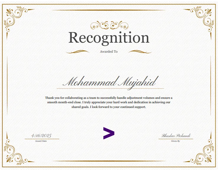 Accenture We Innovate Certificate for Productivity Enhancement