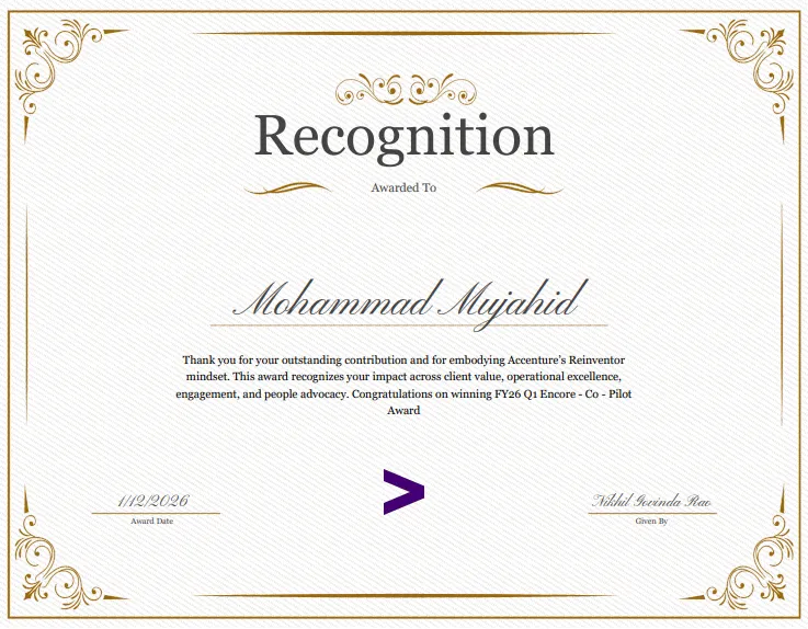 Accenture We Innovate Certificate for Automation Success