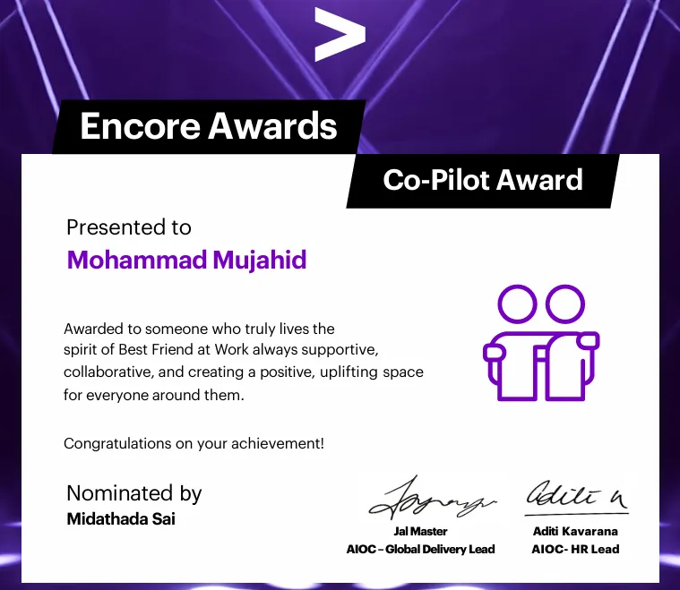 Accenture We Innovate Certificate of Appreciation